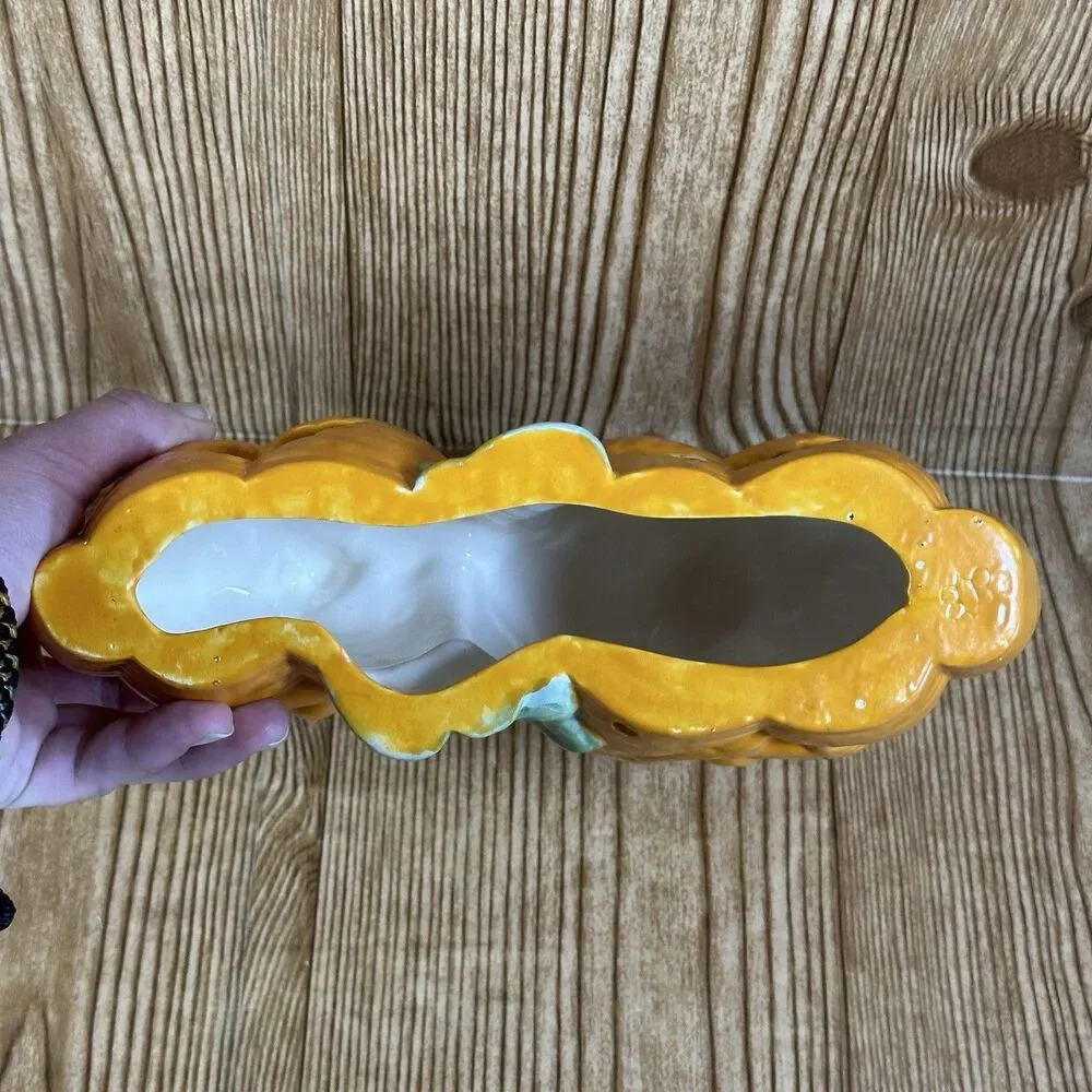 Vintage Ceramic Mold Halloween‎ Pumpkin Hand Painted Jack O Lantern 8”